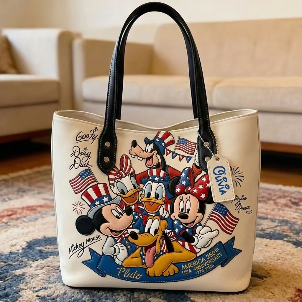 Personalized Patriotic Tote Bag with Mickey Mouse Design - Gift for Movie Fans & Independence Day