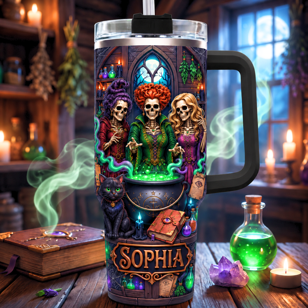 Personalized Witch Skeleton Tumbler Gift for Her - Halloween Drinkware Tumbler GradoCreations