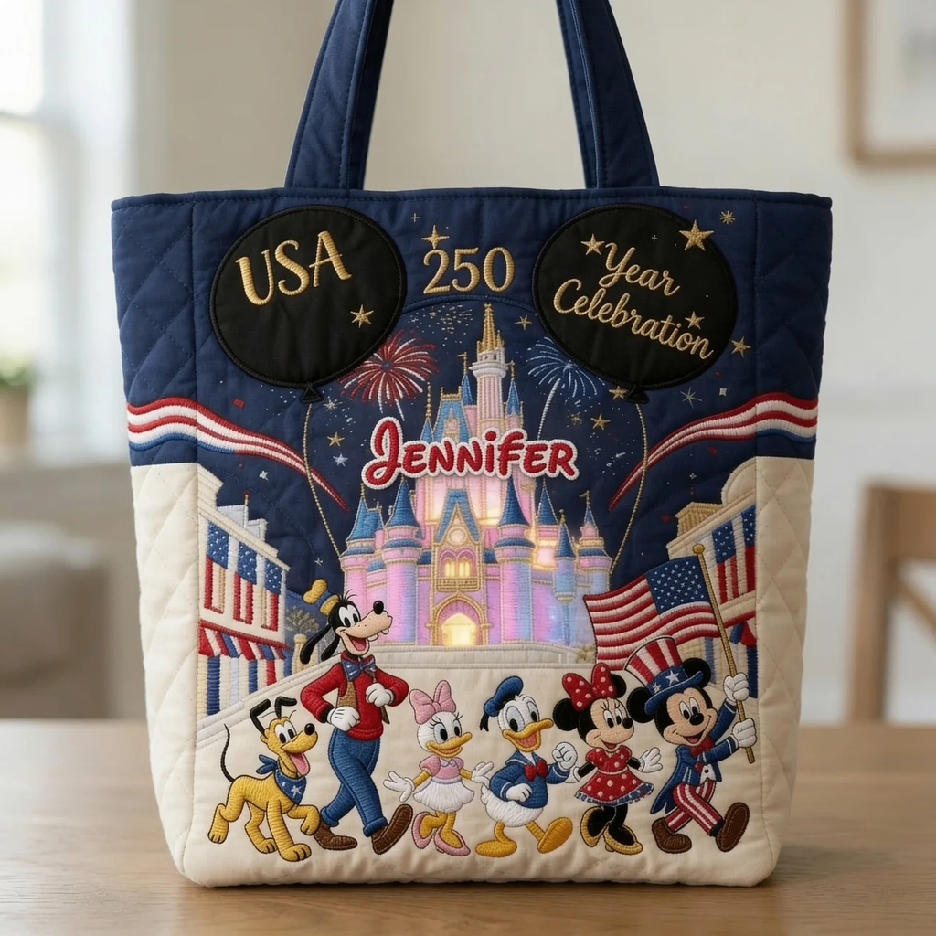 Personalized Quilted Tote Bag USA 250th Anniversary Gift for Movie Fans