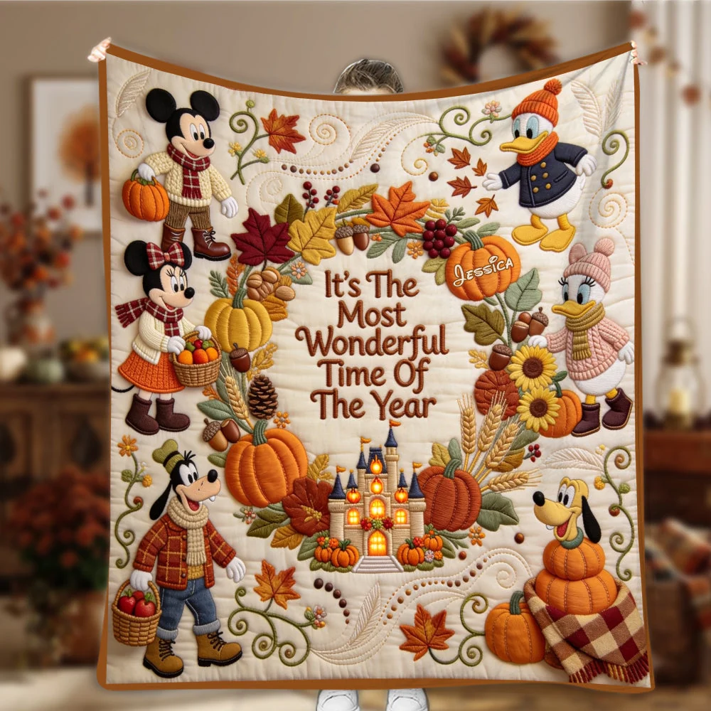 Personalized Fall Themed Blanket with Disney Characters Gift Blanket GradoCreations
