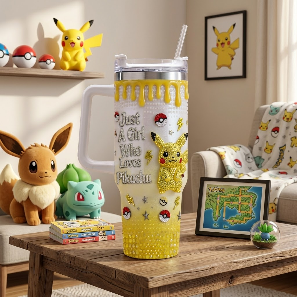 Personalized Pikachu Tumbler with Handle Gift for Her