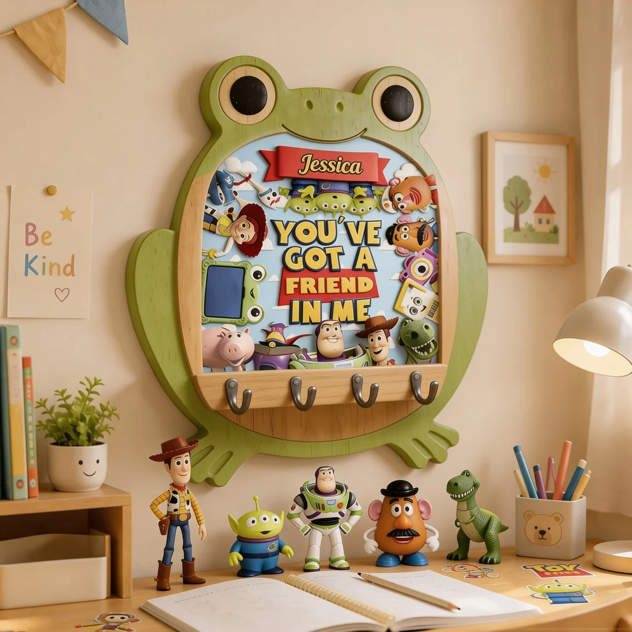Personalized Frog Shaped Hanging Rack Custom Name Kids Gift