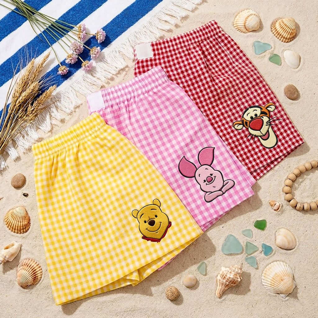 Personalized Embroidered Gingham Shorts for Women - Gift for Movie Fans