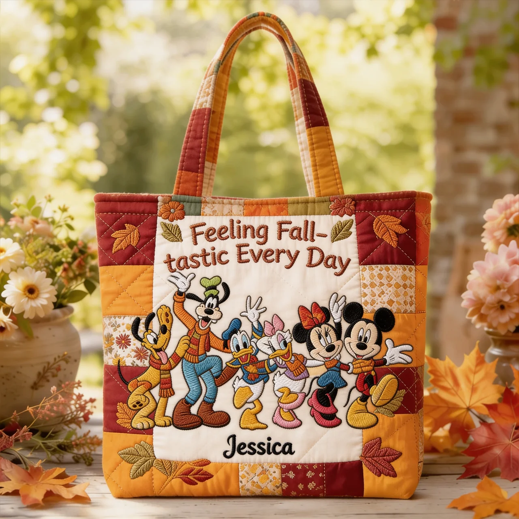Personalized Quilted Tote Bag with Disney Friends - Gift for Her Quilted Tote Bag GradoCreations