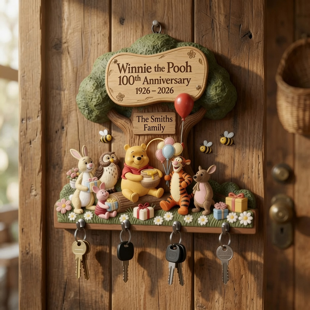 Personalized Winnie the Pooh Key Hanger for Family | 100 Years Friendship Gift