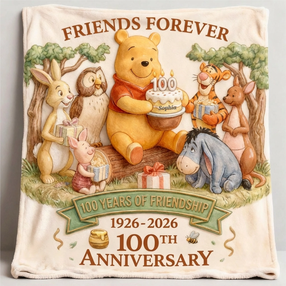 Personalized Winnie the Pooh Blanket 100th Anniversary Gift for Movie Fans