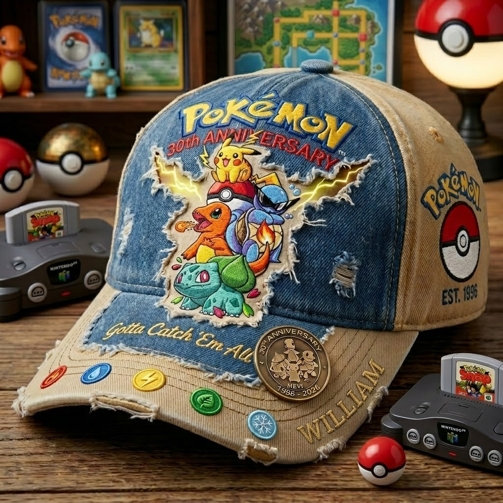 Personalized Pokémon 30th Anniversary Cap Custom Name Gift for Fans