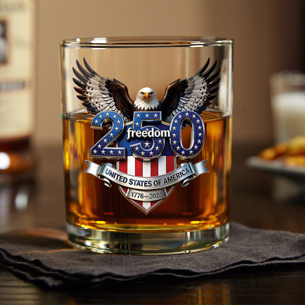 Personalized Whiskey Glass USA Eagle Custom Name Gift for Dad HN590 - Print Rock Glass GradoCreations