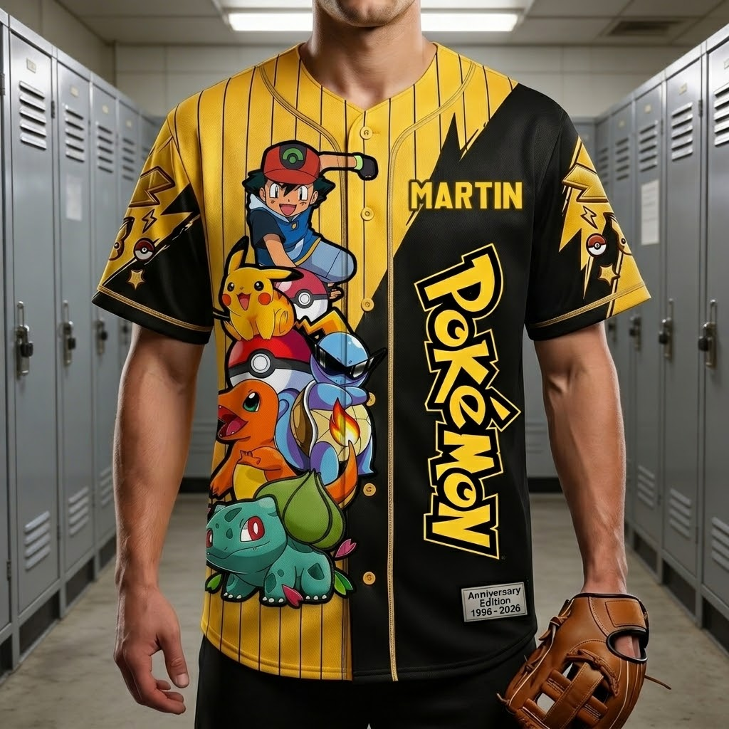 Personalized Pokémon Baseball Jersey Custom Name Anniversary Gift for Movie Fans