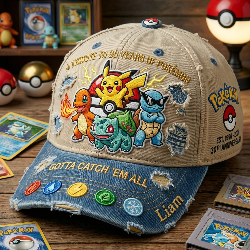 Personalized 30th Anniversary Cap Tribute to Pokémon Gift for Fans