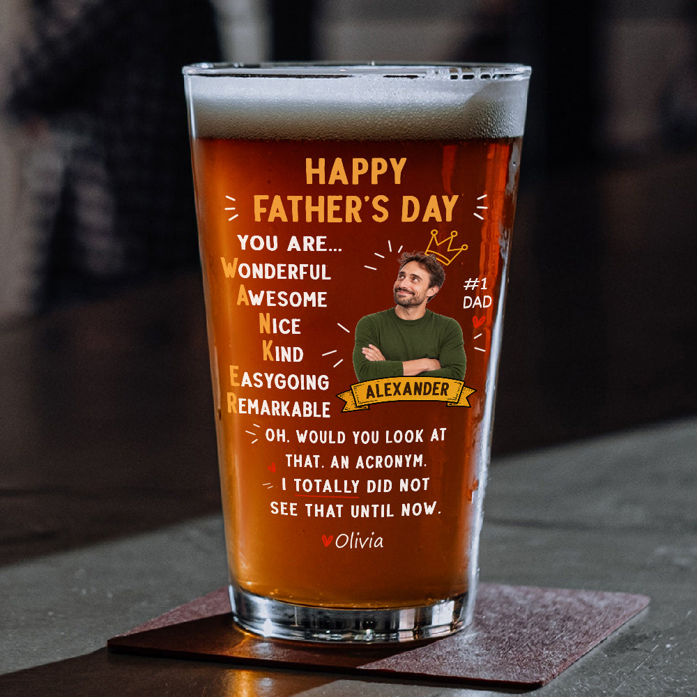 Personalized Funny Dad Acronym Beer Glass Custom Photo Gift for Father's Day HN590 - Print Beer Glass GradoCreations