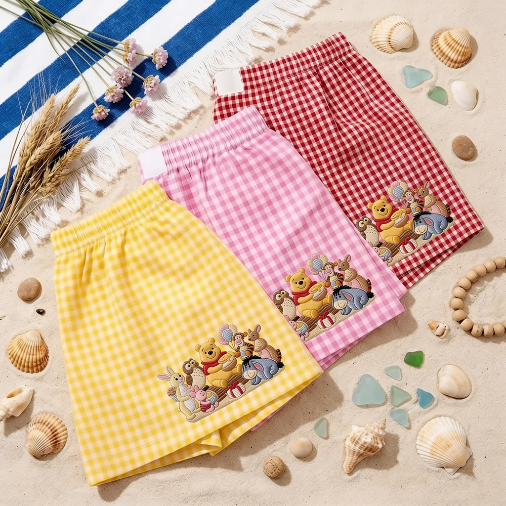 Personalized Gingham Shorts with Embroidery Gift for Her