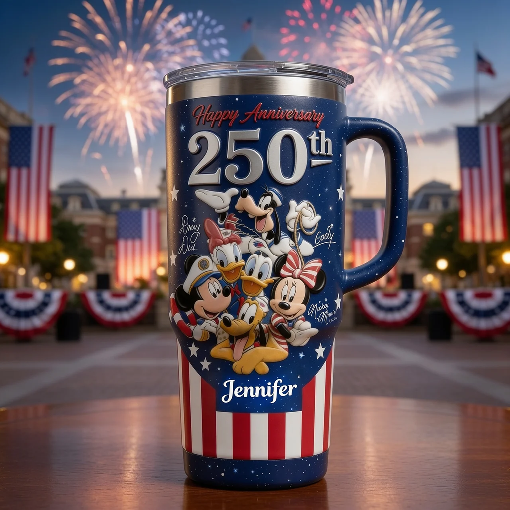 Personalized 250th Anniversary Tumbler with Disney Characters Gift for Patriots