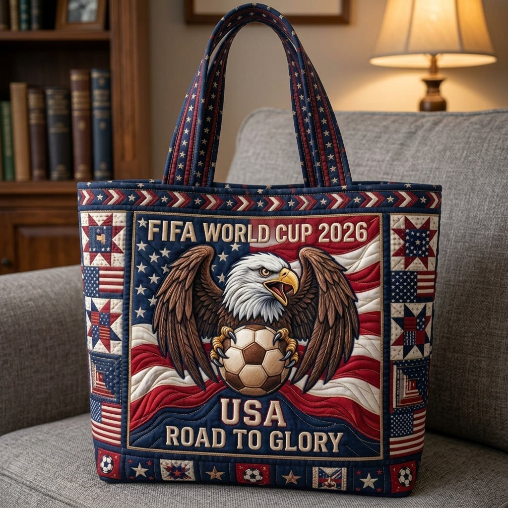 Quilted Tote Bag with American Eagle - Patriotic Soccer Gift for Fans