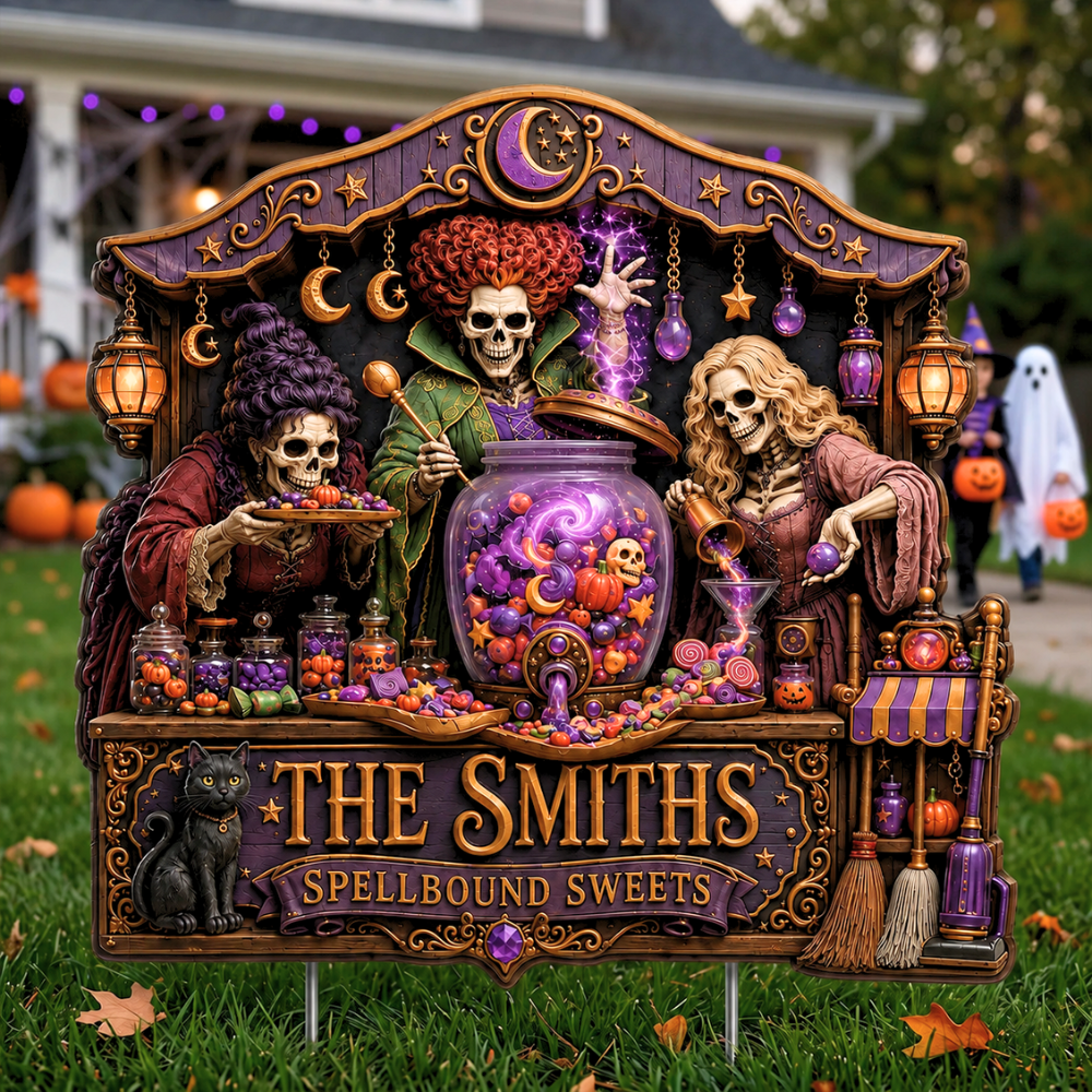 Personalized Halloween Yard Sign Spooky Garden Decor for Family Stake Metal Sign GradoCreations