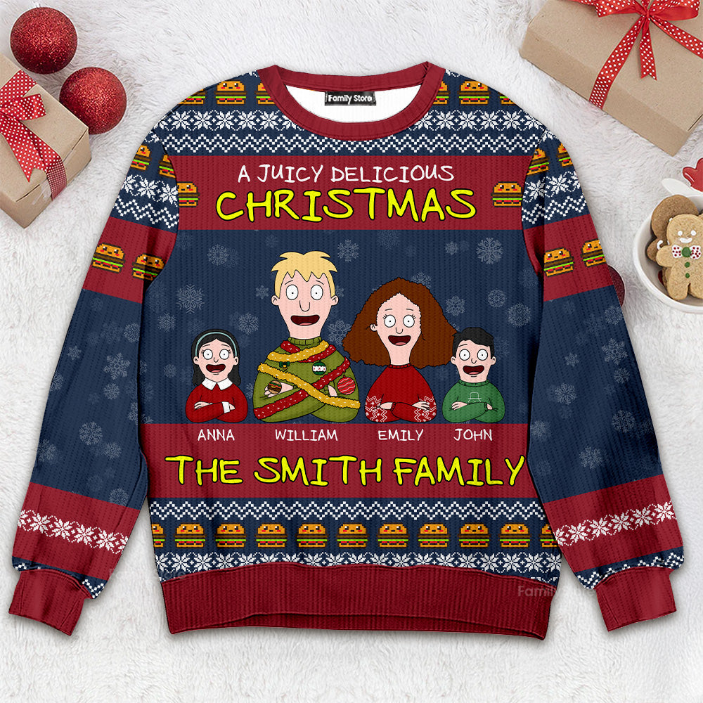Personalized Family Ugly Sweater Juicy Delicious Christmas Gift