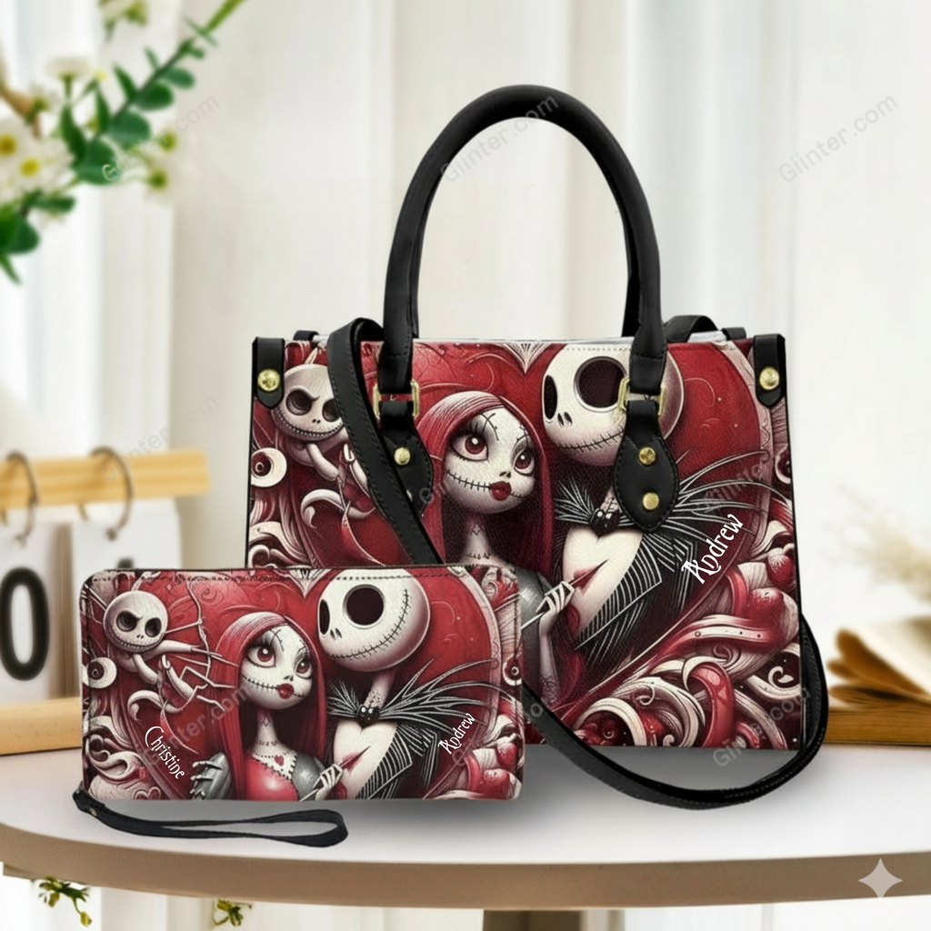 Personalized Gothic Skeleton Couple Leather Bag & Wallet Gift