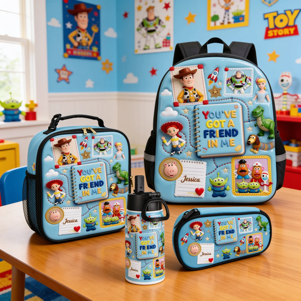Personalized Toy Story Backpack Set with Lunch Bag & Water Bottle - Back to School Gift for Kids