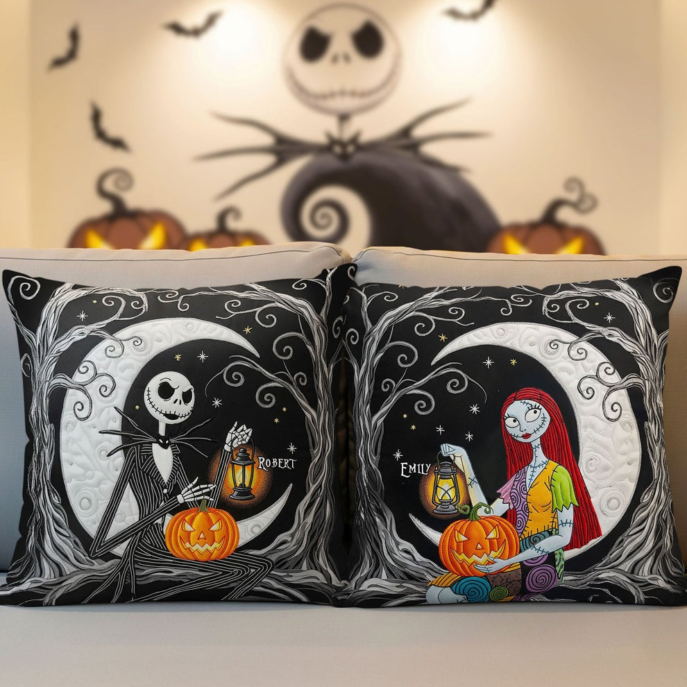 Personalized Halloween Pillow for Couples Custom Names Spooky Decor