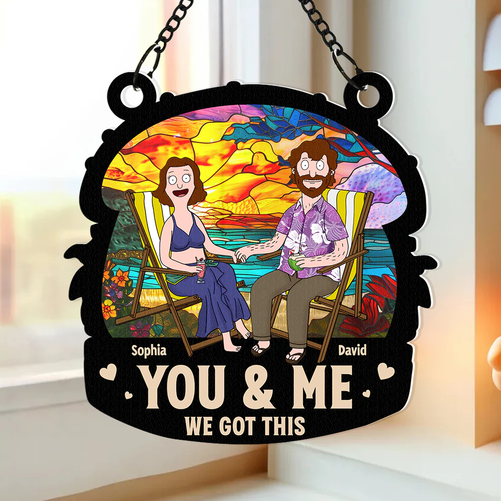 Personalized Cartoon Couple Beach Suncatcher Gift for Anniversary