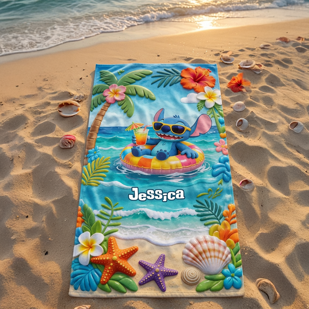Personalized Beach Towel with Custom Name for Summer Vacations
