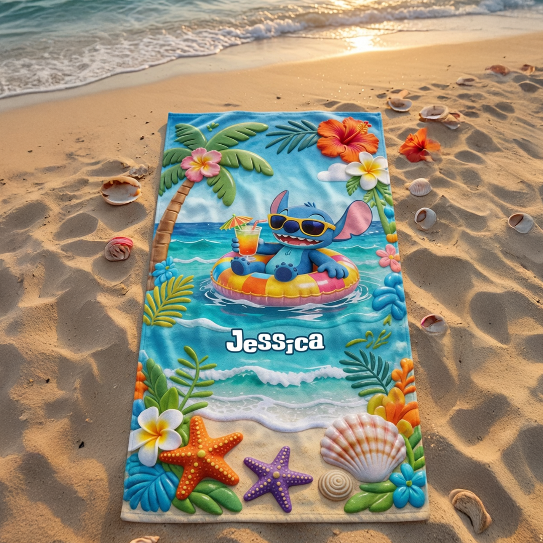 Personalized Beach Towel with Custom Name for Summer Vacations