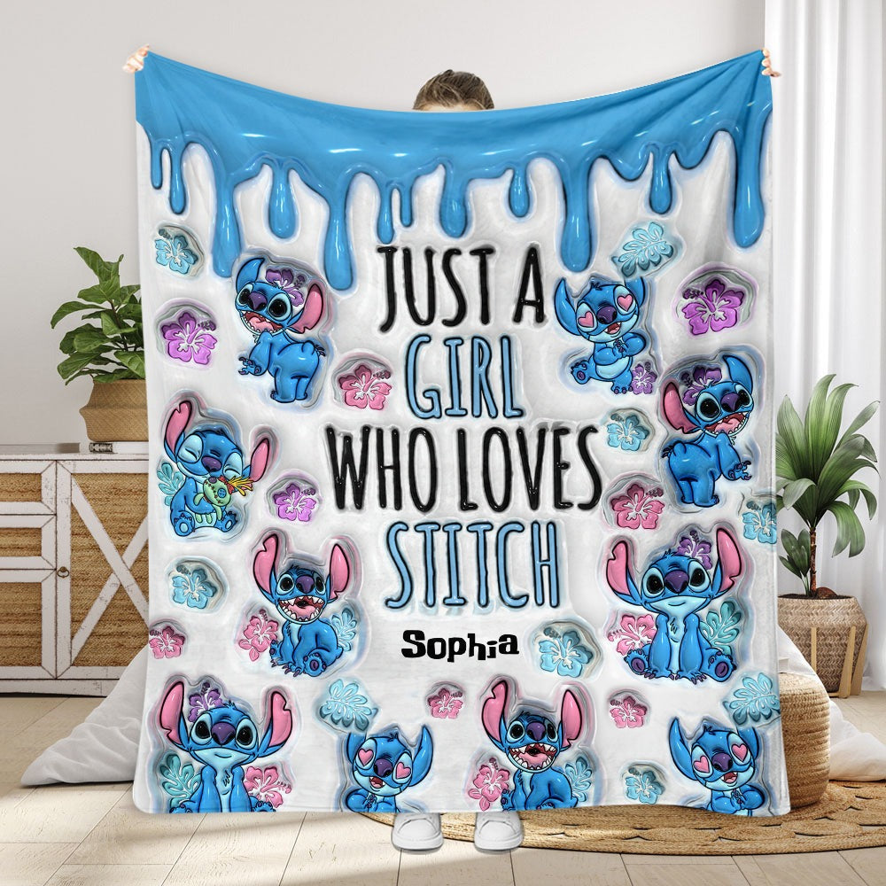 Personalized Blanket Just A Girl Who Loves Stitch Gift for Movie Fans
