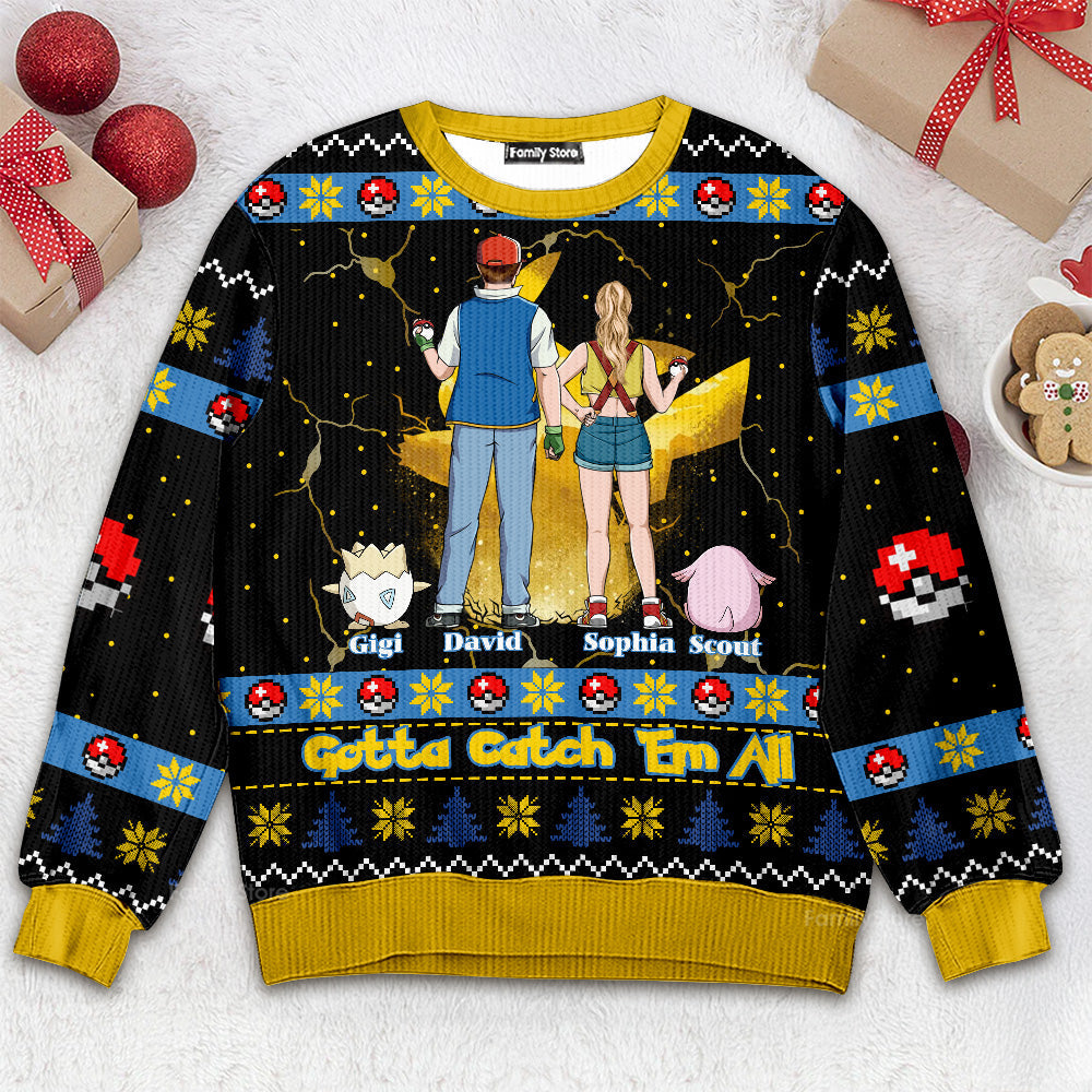 Personalized Ugly Sweater Gotta Catch 'Em All Christmas Gift for Family