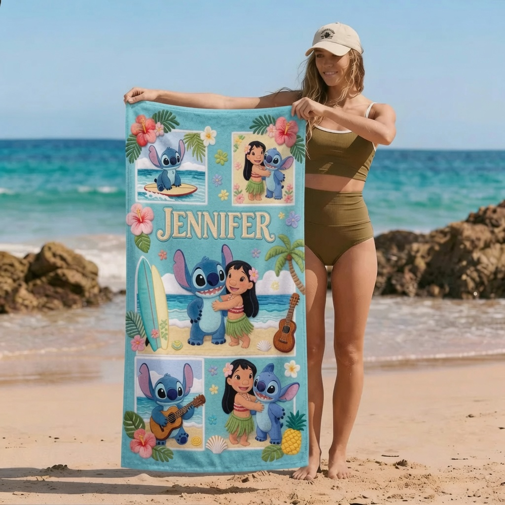 Personalized Cartoon Beach Towel with Name Summer Gift for Kids