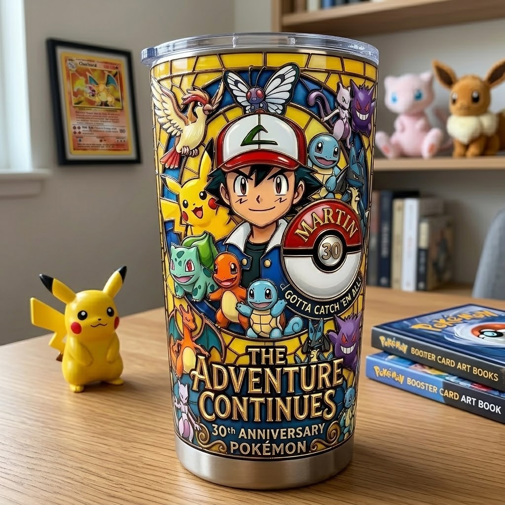 Personalized 30th Anniversary Pokémon Tumbler Gift for Fans