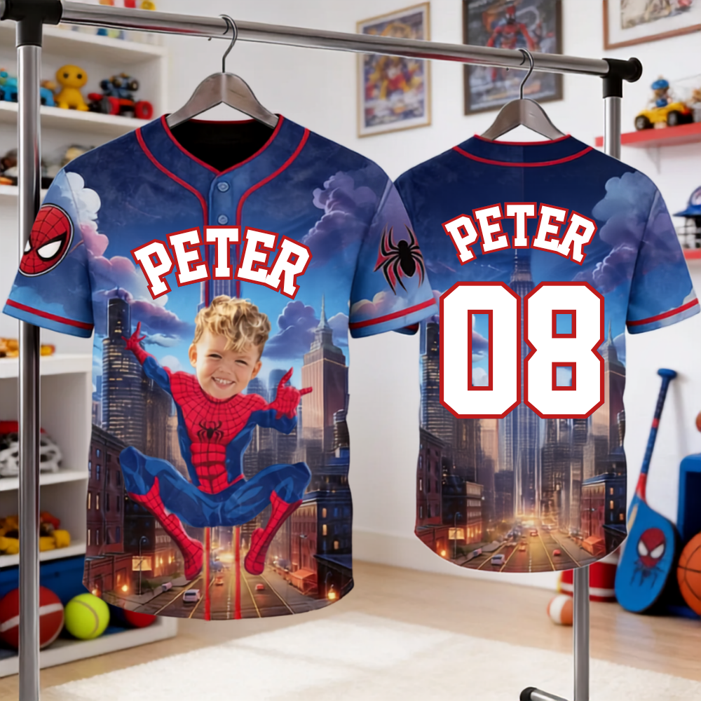 Personalized Superhero Photo Baseball Jersey Gift for Kids Baseball Jersey GradoCreations