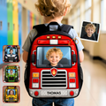 Personalized Kids School Bus Backpack Set with Photo and Name - Lunch Bag, Pencil Case & Water Bottle Gift