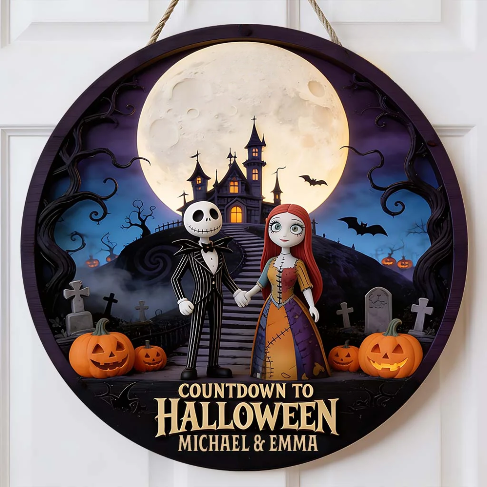 Personalized Spooky Round Wood Sign for Halloween Gift for Couple Wood Sign GradoCreations