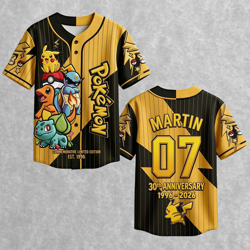 Personalized Pokémon Baseball Jersey Custom Name Gift for Movie Fans