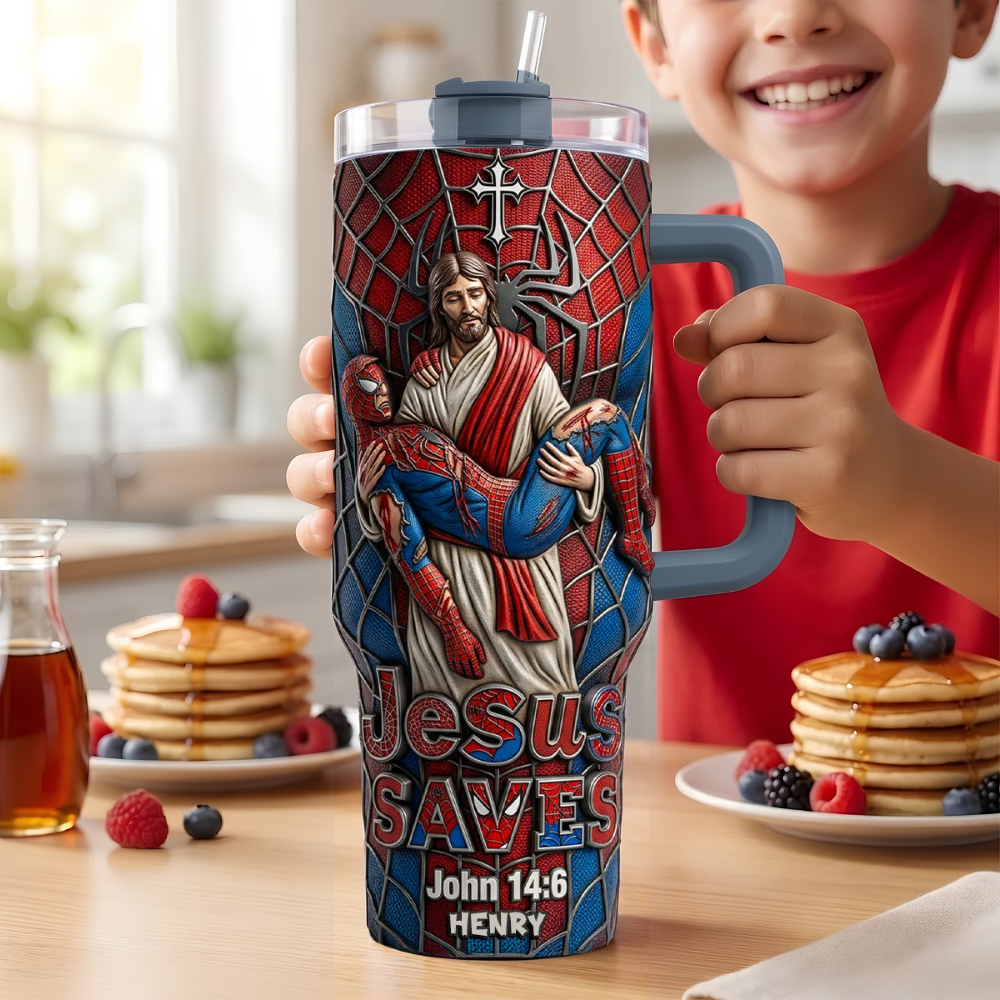 Personalized Jesus Saves Tumbler with Straw Custom Name Gift Tumbler GradoCreations