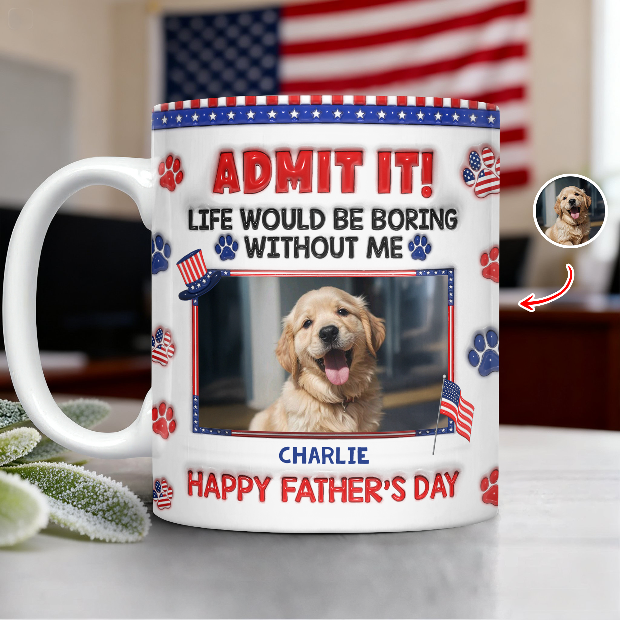 Personalized Dog Photo Mug Custom Photo Gift for Dog Dad HN590 - edge to edge mug GradoCreations