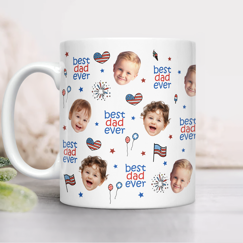 Personalized America Flag Mug Custom Face Gift for Dad HN590 - edge to edge mug GradoCreations