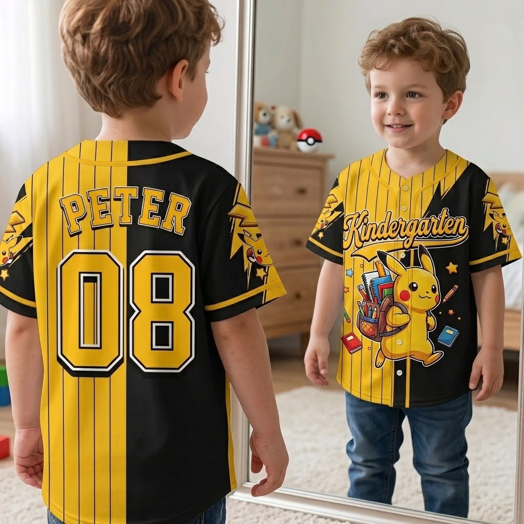 Personalized Pikachu Baseball Jersey Custom Name Gift for Kids Kid Baseball Jersey GradoCreations