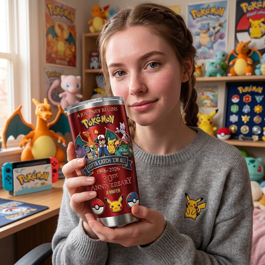 Personalized Pokémon 30th Anniversary Tumbler Gift for Fans