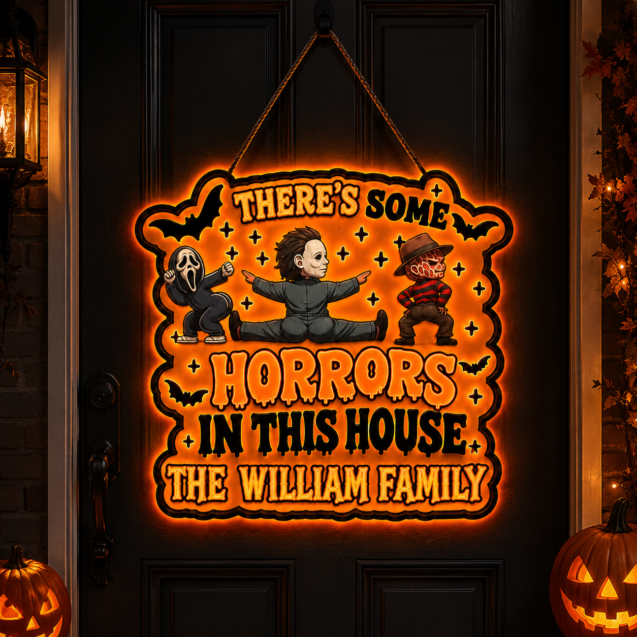 Personalized Luminous Wooden Sign Halloween Gift for Family Luminous Wooden Sign GradoCreations