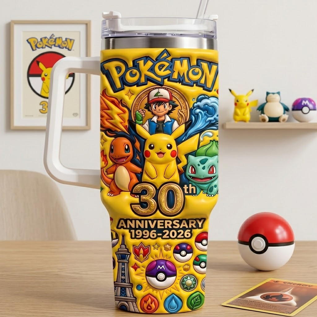 Personalized Pokémon Stainless Steel Tumbler 30th Anniversary Gift for Movie Fans