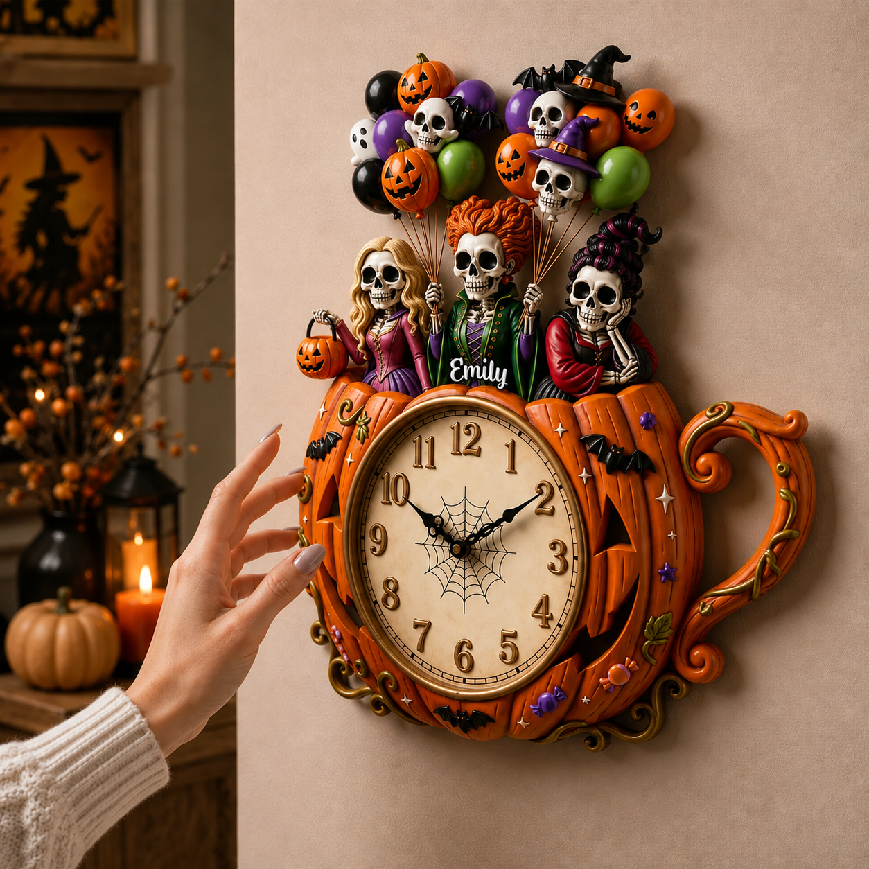 Personalized Halloween Witch Pumpkin Wall Clock Gift for Her Wall Hanging Clock GradoCreations