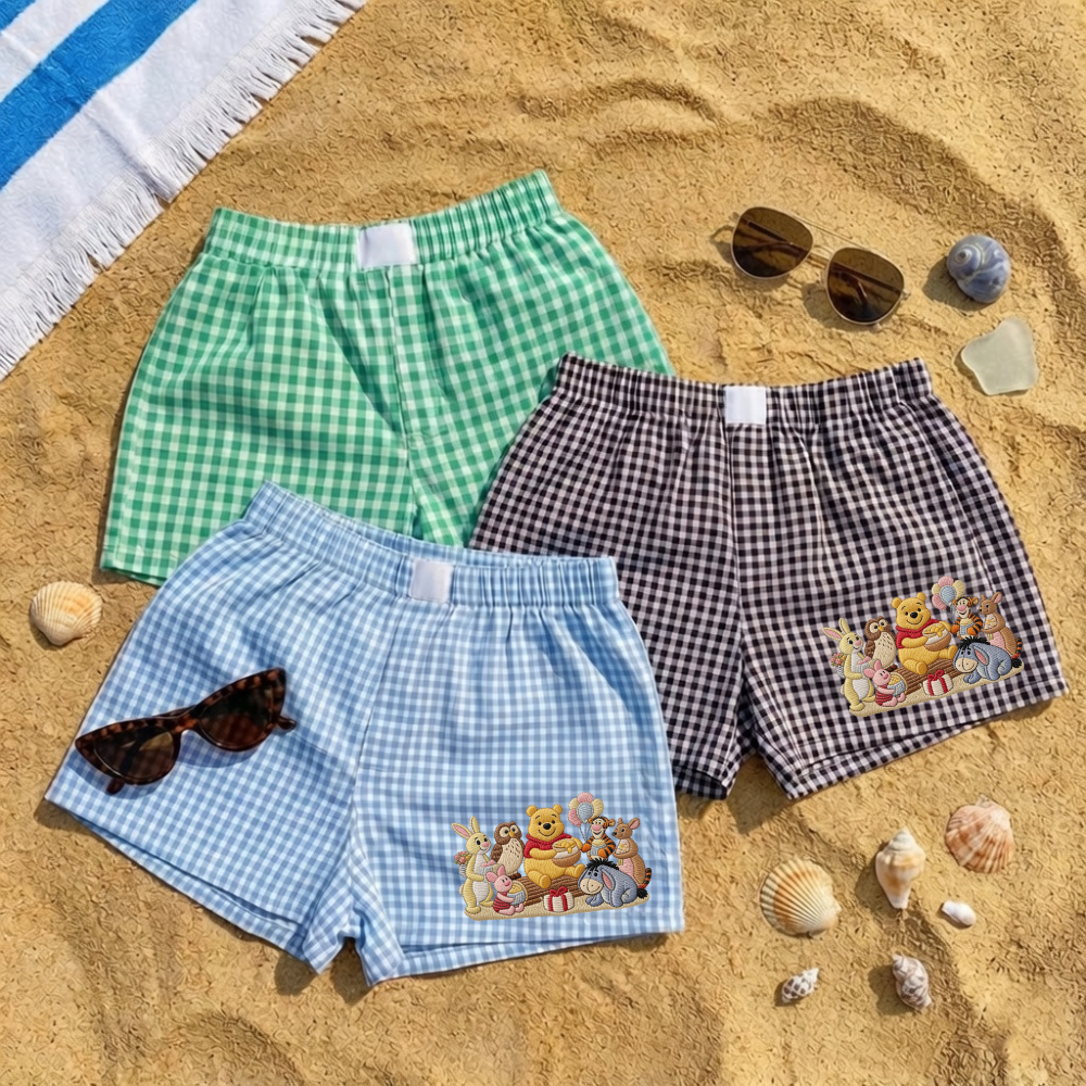 Personalized Gingham Shorts with Embroidery Gift for Her