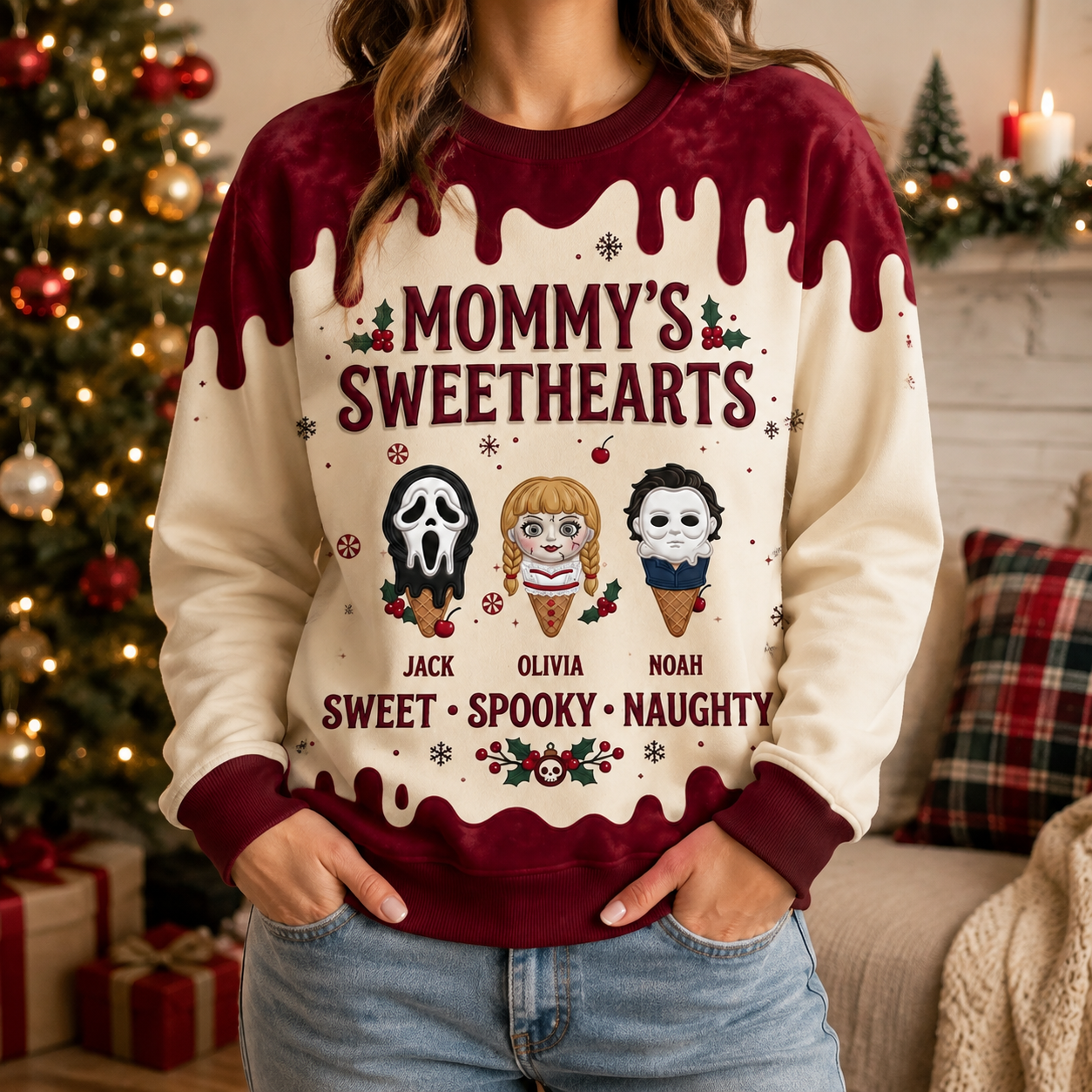 Personalized Spooky Sweetheart All Over Shirt for Mom | Halloween Gift AOP Shirt GradoCreations