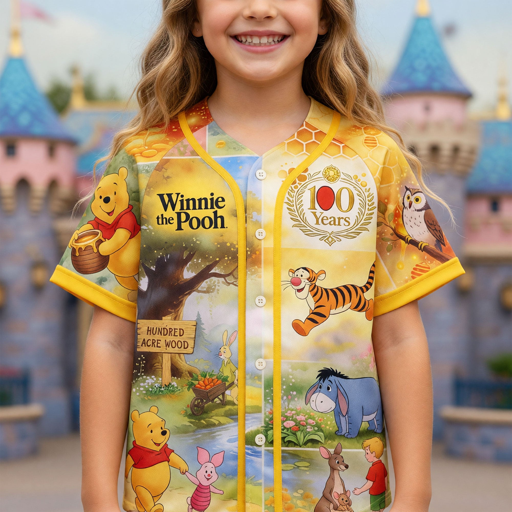 Personalized Winnie the Pooh Baseball Jersey Gift for Kids & Adults - 100th Anniversary Celebration