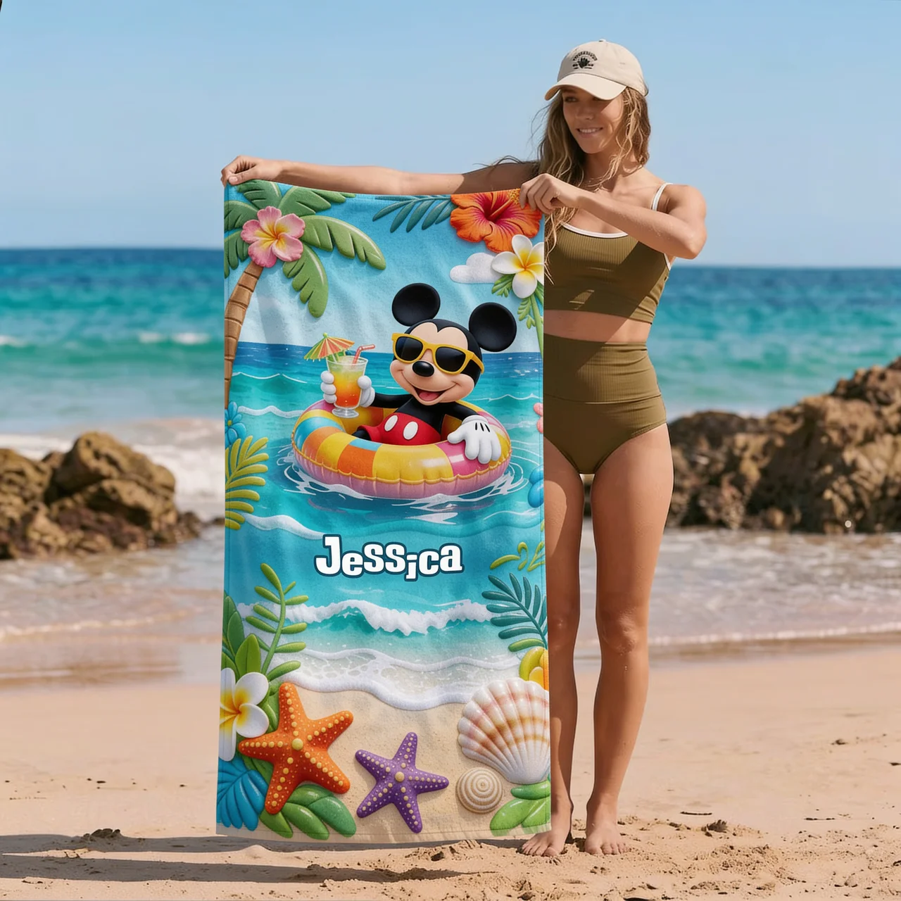 Personalized Beach Towel with Vibrant Mickey Design for Summer Fun Beach Towel GradoCreations