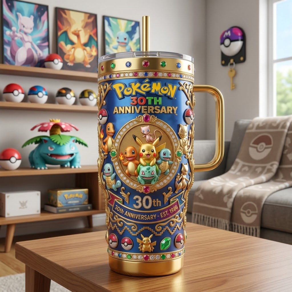 Personalized Pokémon 30th Anniversary Tumbler Cup | Custom Gift for Movie Fans