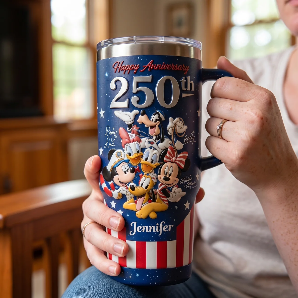 Personalized 250th Anniversary Tumbler with Disney Characters Gift for Patriots