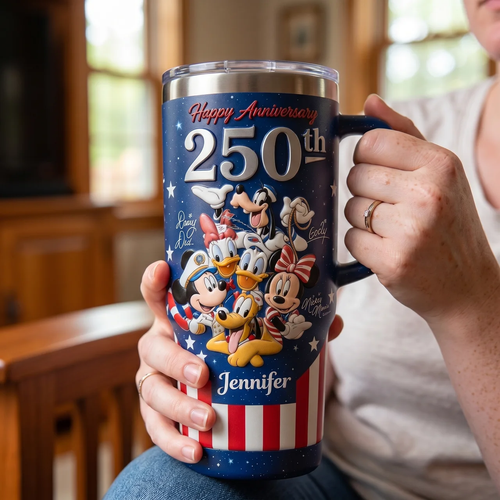 Personalized 250th Anniversary Tumbler with Disney Characters Gift for Patriots Tumbler GradoCreations