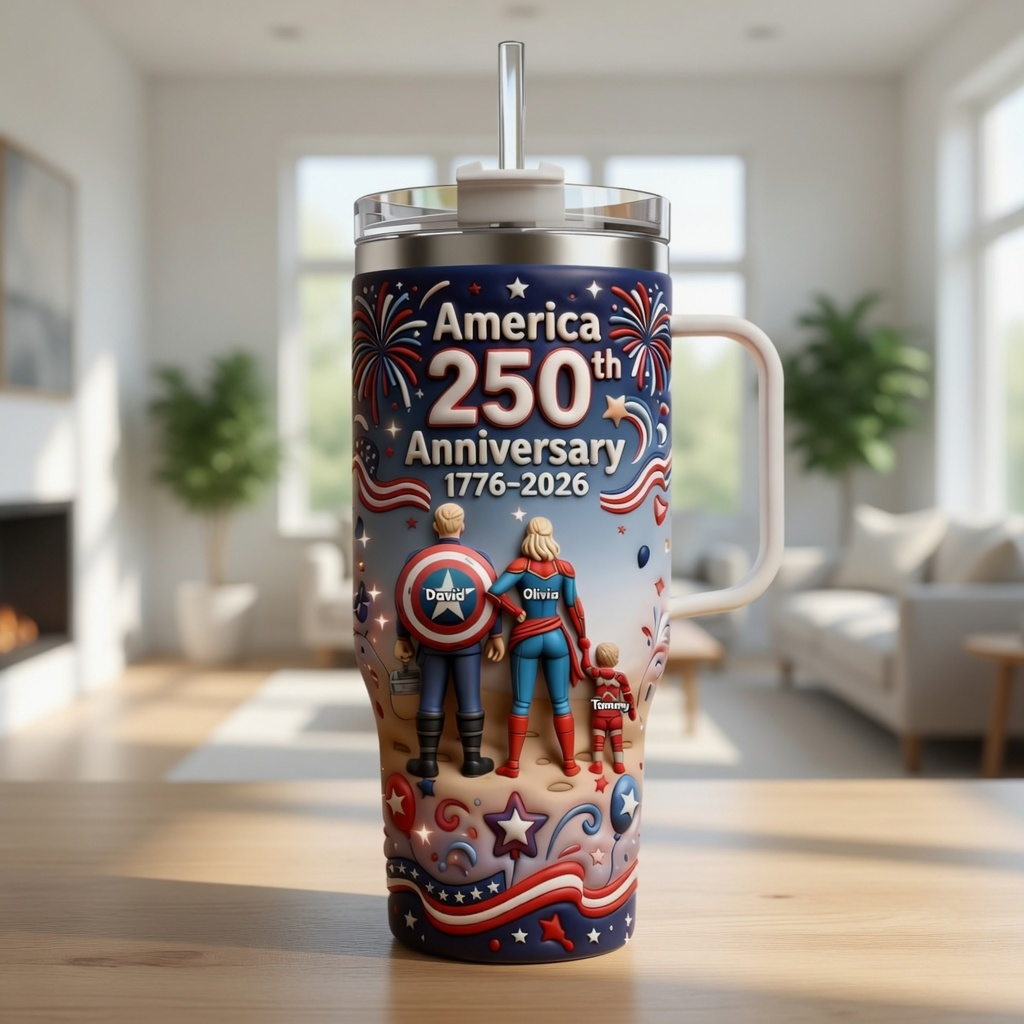 Personalized 250th Anniversary Tumbler Custom Name Patriotic Gift for Family